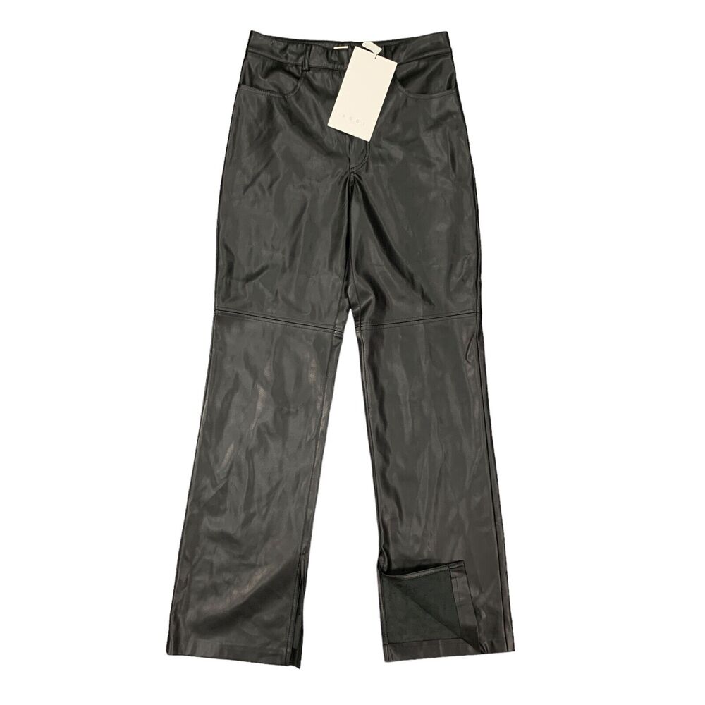 AGGI Faux Leather Pants Womens EU 38 Black Vegan Ankle Zip Straight High Waisted